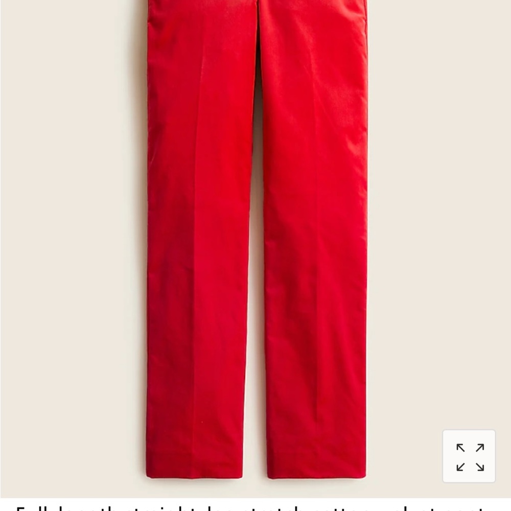 J. CREW Collection red velvet straight leg stretch pant.  Size